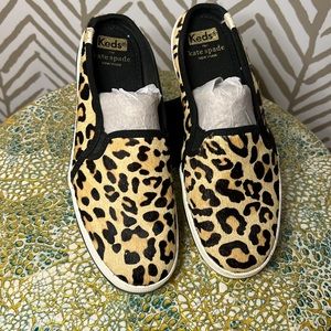 Keds for Kate Spade Double Decker Mule Leopard Calf Hair Tennis Slides